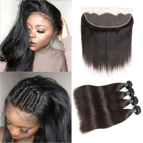 10A Brazilian Straight Hair 4 Bundles With Lace Frontal Human Hair - edmundhair.com