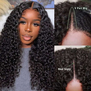 10A Glueless V Part Wig Beginner Friendly Natural Scalp Thick Curl Human Hair Upgrade U part Wig - edmundhair.com