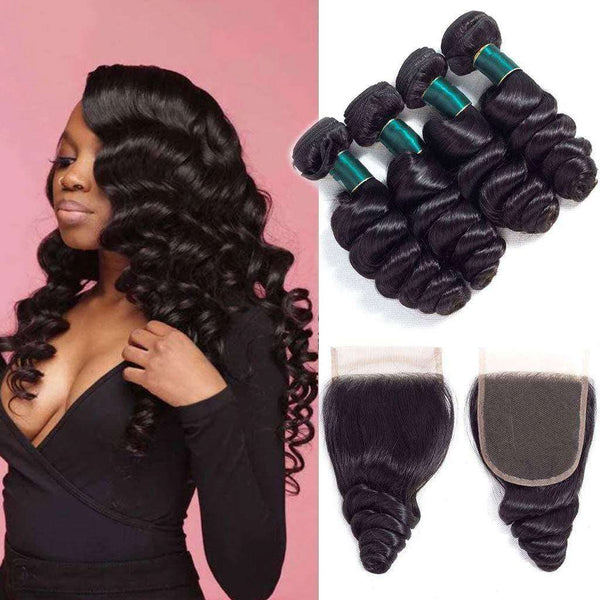 10A Loose Wave Hair 4 Bundles With Closure Natural Color - edmundhair.com