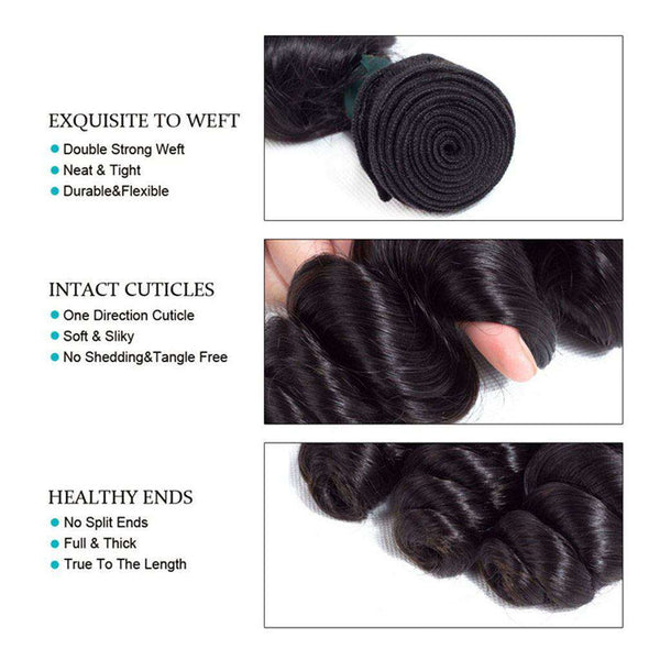 10A Loose Wave Hair 4 Bundles With Closure Natural Color - edmundhair.com