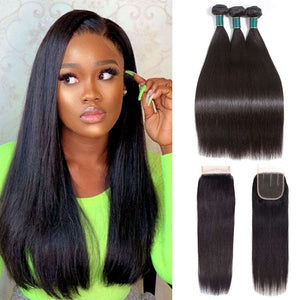 10A Straight Thick& Soft Brazilian Human Hair Bundles with Closure Virgin Hair Natural Color - edmundhair.com