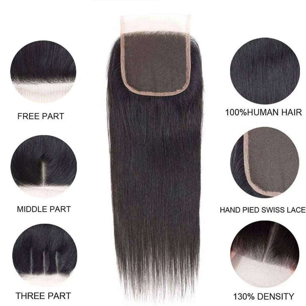 10A Straight Thick& Soft Brazilian Human Hair Bundles with Closure Virgin Hair Natural Color - edmundhair.com