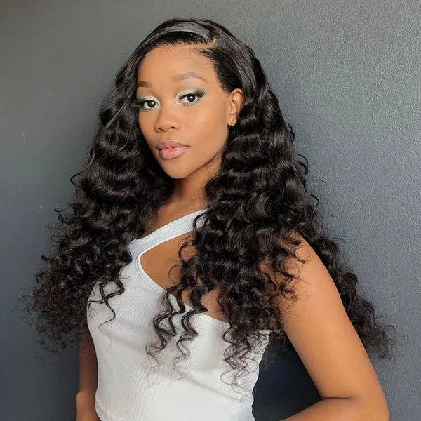 Flash Sale Curly Wavy 13x4 Transparent Lace Frontal Wig Pre Bleach Knots & Plucked Hairline 18 Inch