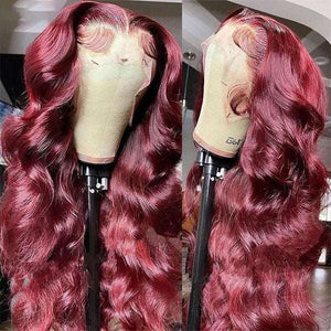 13x4 Body Wave 99J Burgundy Lace Wig 30Inches 250% Density - edmundhair.com