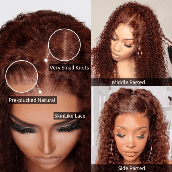 22'' $189 Reddish Brown Glueless Human Hair 6x4.5 Pre - Cut Glueless Kinky Curly Wig - edmundhair.com