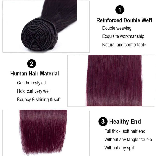 Ombre Burgundy Mixed Brazilian Human Hair Straight/ Body Wave Hair Bundles