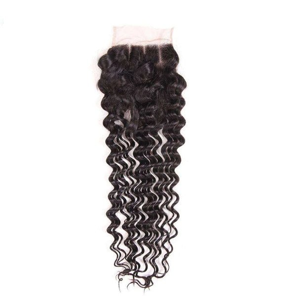 Deep Wave Hair 4x4Inchs Lace Closure Natural Color 100% Human Hair