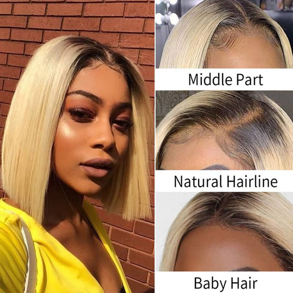 BOGO Fabulous Mix Color Bob Short Hair 1B/613 Transparent Lace Wig