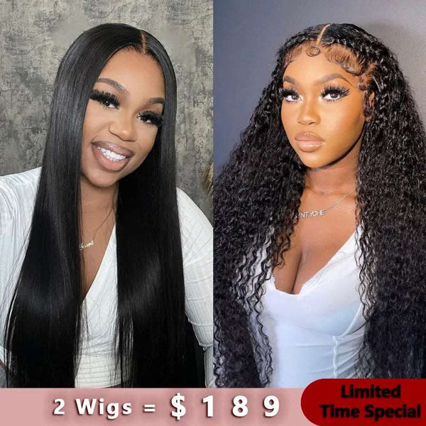 2Wigs = $189 | 13x6 HD Lace Water Wave Wig + V - part Straight 100% Human Hair Wig - edmundhair.com