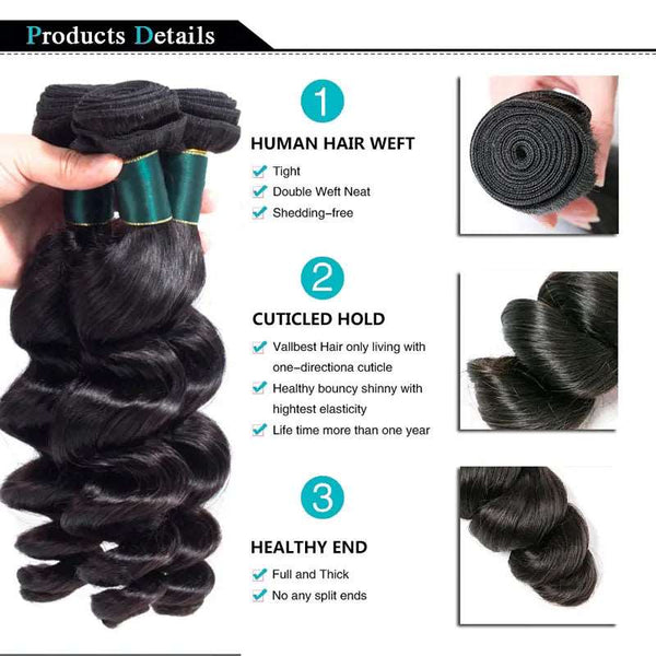 3 Bundles 9A Loose Wave Human Hair Bundles Natural Color - edmundhair.com