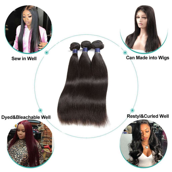 3 Bundles 9A Straight 100% Human Hair Bundles Natural Color - edmundhair.com