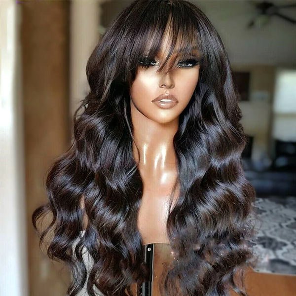 3Wigs = $189 | Glueless Throw on & Go Body Wave Wig with Bangs + V - part Bob Kinky Curly Wig + Deep Side Part Glueless HD Transparent Lace Bob Straight Wig - edmundhair.com