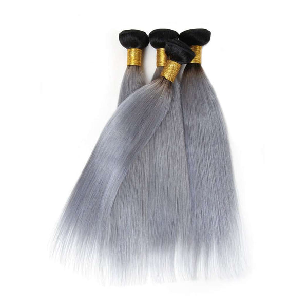 4 Bundles Grey Ombre Hair Straight Brazilian Human Hair Bundles - edmundhair.com