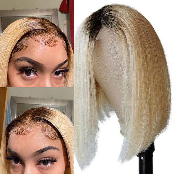 BOGO Fabulous Mix Color Bob Short Hair 1B/613 Transparent Lace Wig