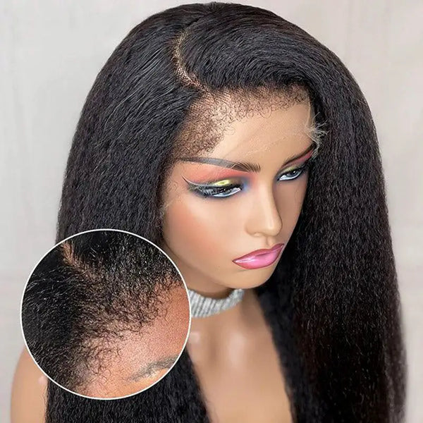 Flash Sale 4C Edges Hairline Kinky Straight 6x4.5 Pre-Cut Lace & 4x4/13x4/13x6 HD Transparent Lace Front Wig With Baby Hair