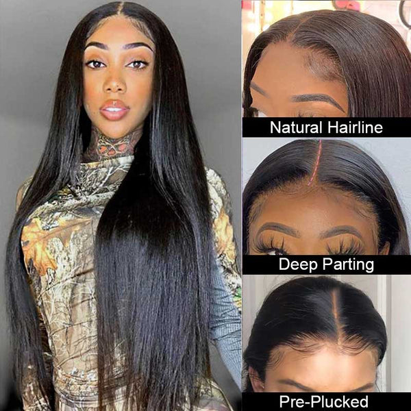 Glueless 6*6 Closure Wig Straight Brazilian Human Hair Natural Color