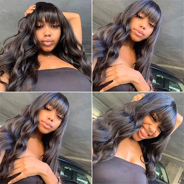 $85 for 20" Throw on & Go Body Wave Wig with Bangs Cost - effective Wig 10A Human Hair - edmundhair.com