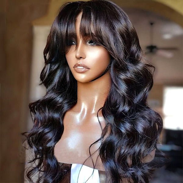 $85 for 20" Throw on & Go Body Wave Wig with Bangs Cost - effective Wig 10A Human Hair - edmundhair.com