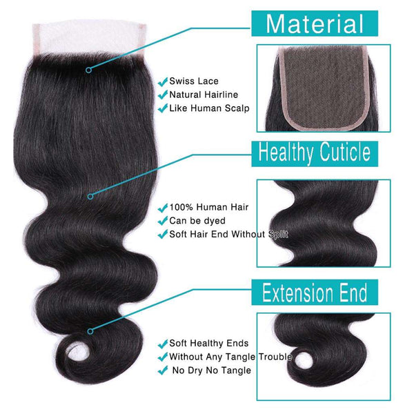 9A Body Wave Virgin Hair 3 Bundles with Closure Natural Color Brazilian Hair - edmundhair.com