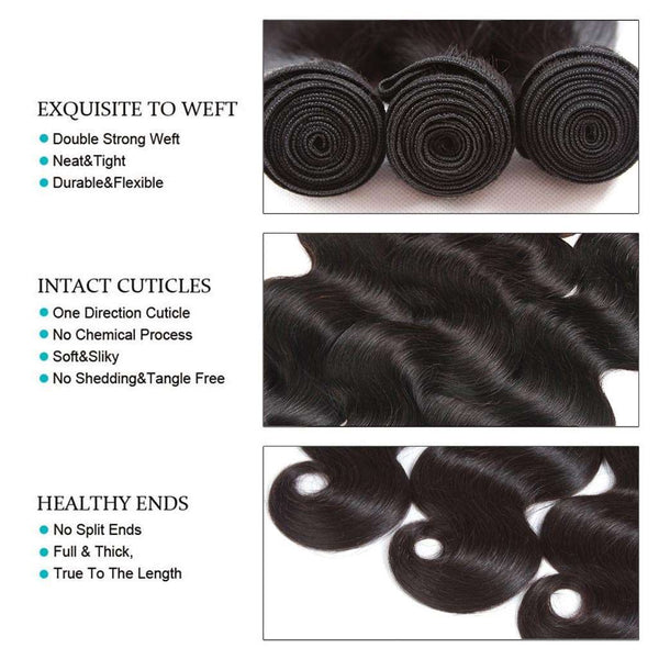 9A Body Wave Virgin Hair 3 Bundles with Closure Natural Color Brazilian Hair - edmundhair.com