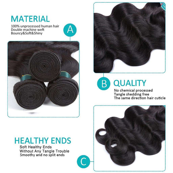 9A Body Wave Virgin Hair 3 Bundles with Closure Natural Color Malaysian Hair - edmundhair.com