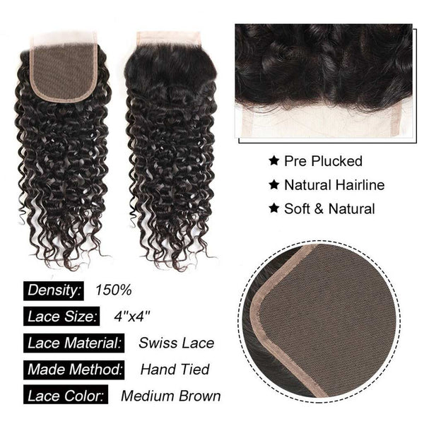 9A Deep Wave Virgin Hair 3 Bundles with Closure Natural Color Brazilian Hair - edmundhair.com