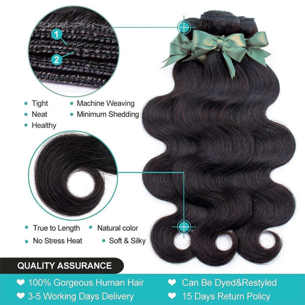 9A Grade 3 Bundles With Frontal Body Wave Virgin Hair Soft Wavy - edmundhair.com