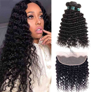 9A Grade Deep Wave 3 Bundles With Frontal Brazilian Virgin Hair - edmundhair.com