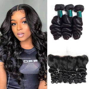 9A Grade Loose Wave 3 Bundles With Frontal Brazilian Virgin Hair - edmundhair.com