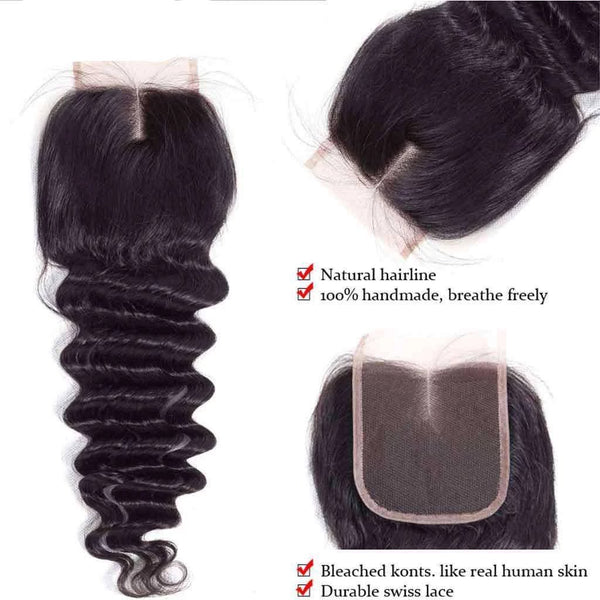 9A Loose Deep Wave Virgin Hair 3 Bundles with Closure Natural Color Brazilian Hair - edmundhair.com