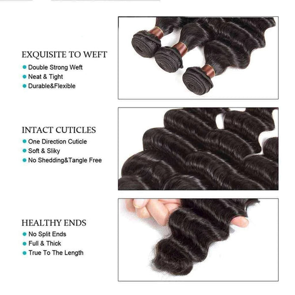 9A Loose Deep Wave Virgin Hair 3 Bundles with Closure Natural Color Brazilian Hair - edmundhair.com