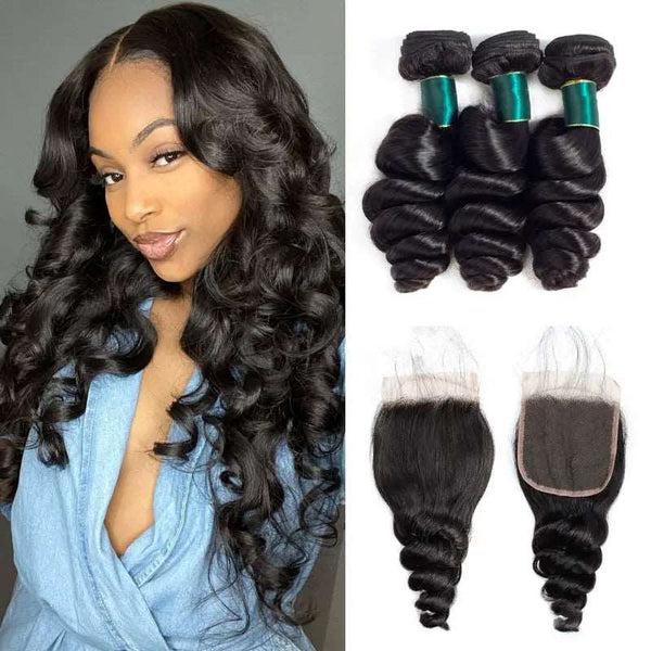 9A Loose Wave Virgin Hair 3 Bundles with Closure Natural Color Brazilian Hair - edmundhair.com