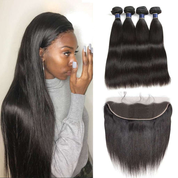 9A Peruvian Straight Hair 4 Bundles With Lace Frontal Human Hair - edmundhair.com