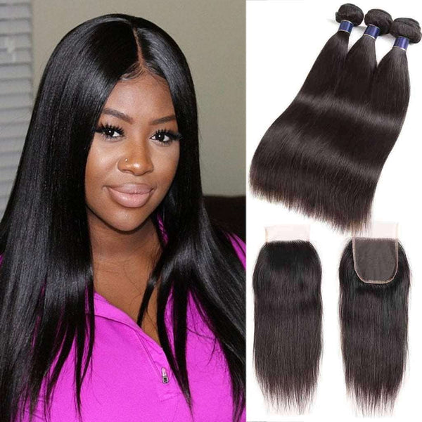 9A Straight Soft Brazilian Virgin Hair 3 Bundles with Closure Natural Color - edmundhair.com