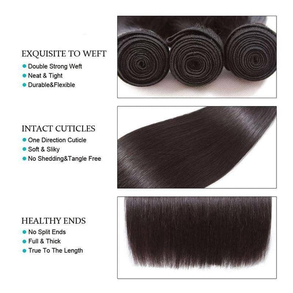 9A Straight Soft Peruvian Virgin Hair 3 Bundles with Closure Natural Color - edmundhair.com