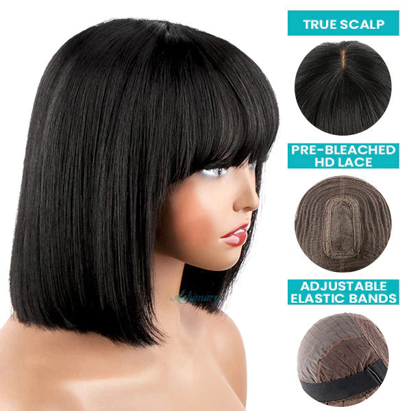 Flash Sale Realistic Look Wear & Go Glueless Bob Wig With Bangs Human Hair Wig