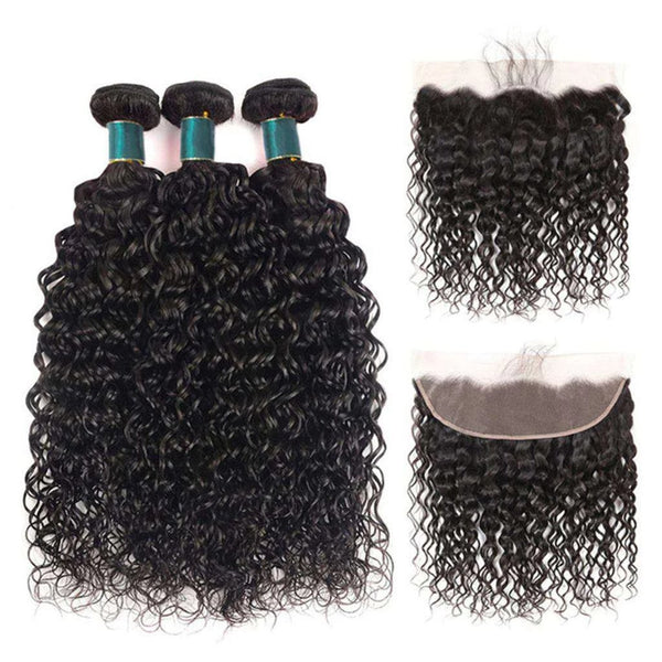 Water Wave Brazilian Hair 3 Bundles With Frontal Human Hair Natural Wave 10A Grade