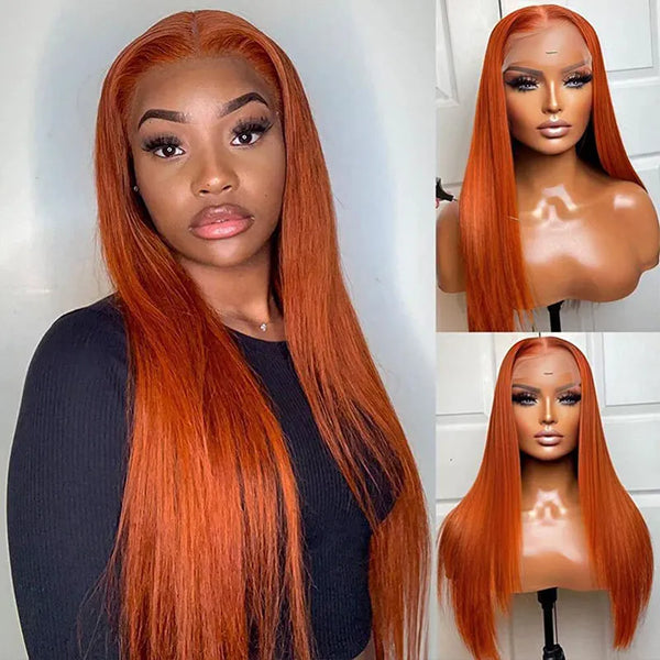 Flash Sale Burgundy / Ginger 5x5 Transparent Lace Closure Straight Wig Pre Bleached Human Hair