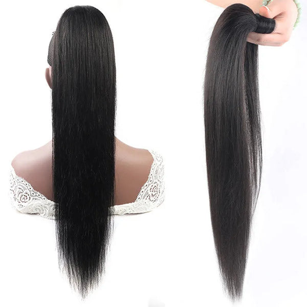 Wrapped Ponytail Extension Yaki Straight for Black Women Natural Texture Everyday Hair