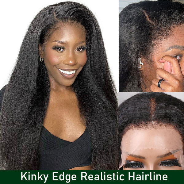 Flash Sale 4C Edges Hairline Kinky Straight 6x4.5 Pre-Cut Lace & 4x4/13x4/13x6 HD Transparent Lace Front Wig With Baby Hair