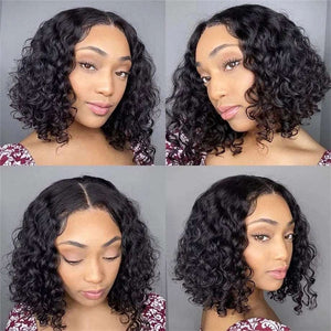 Deep Wave Curly Glueless Bob V Part Wig Beginner Friendly Natural Scalp Thick Human Short Hair