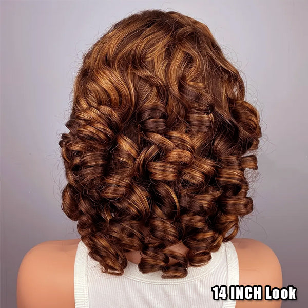 Egg Roll Bob Curly P4/27 Highlight 5x5 13x4 Transparent Lace Frontal Wigs Human Hair