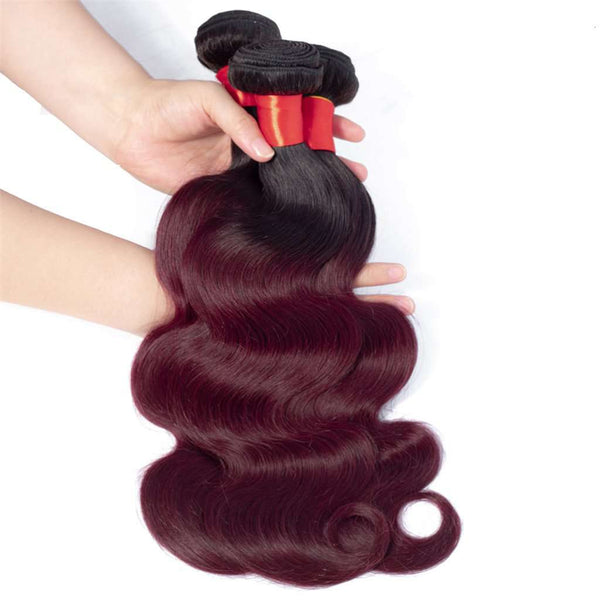 Ombre Burgundy Mixed Brazilian Human Hair Straight/ Body Wave Hair Bundles