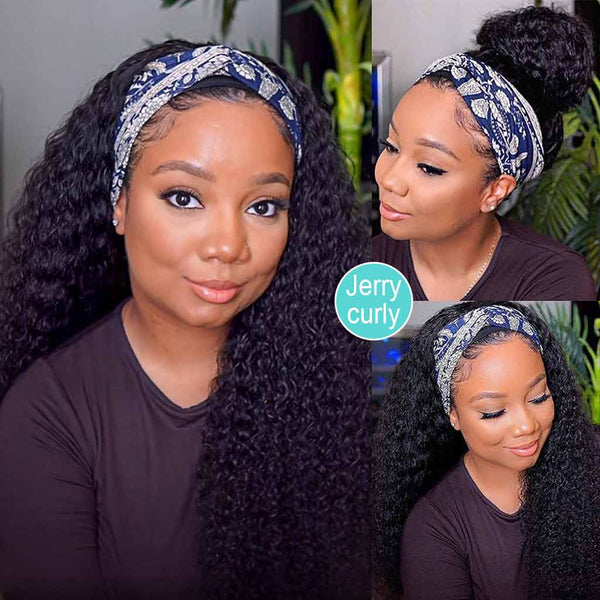 BOGO Flash Sale Headband Juicy Curly Wig 10A Virgin Human Hair Natural Color