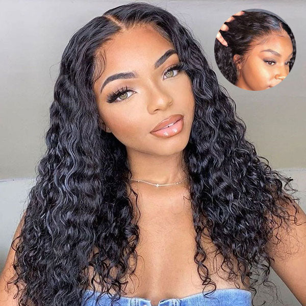 Flash Sale Curly Wavy 13x4 Transparent Lace Frontal Wig Pre Bleach Knots & Plucked Hairline 18 Inch