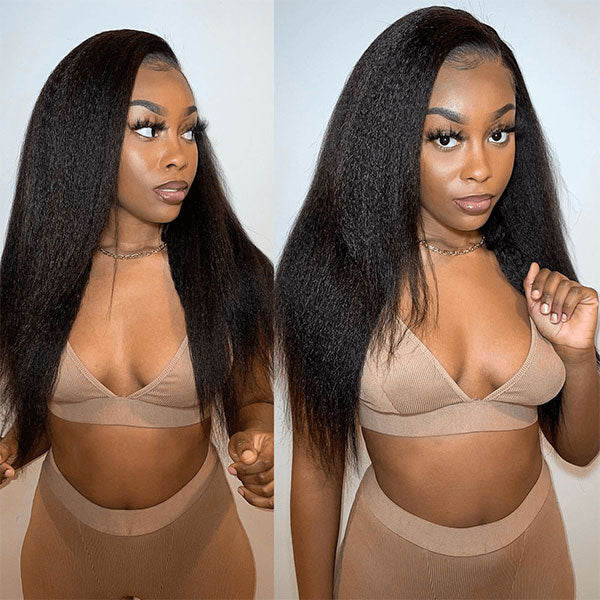 Kinky Straight 13x6 HD invisible Lace Front Wig Black hair With Natural Hairline