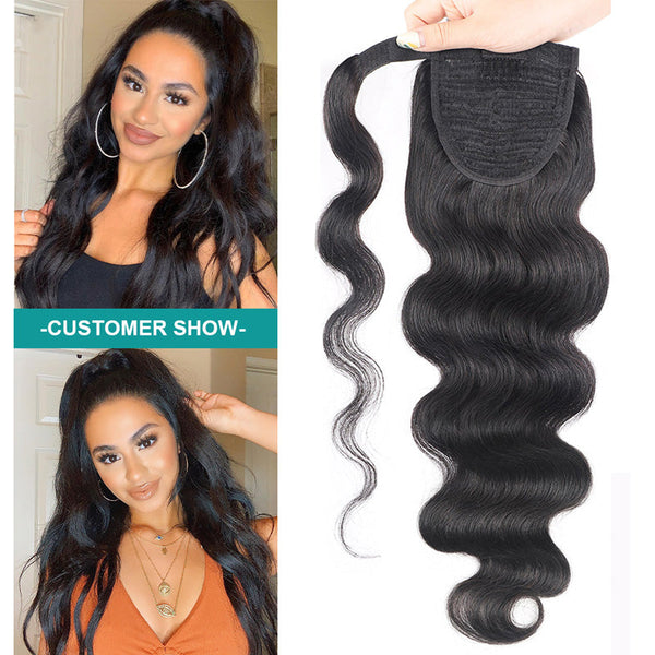 Long Ponytail Body Wave Human Hair Extensions With Clip