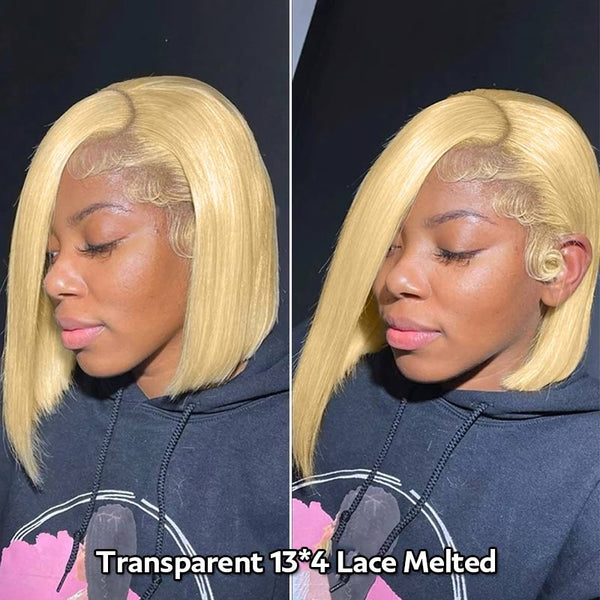 Blonde Bob Transparent Lace Wig Straight Brazilian Human Hair