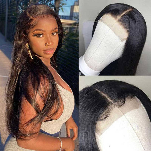 Glueless 6*6 Closure Wig Straight Brazilian Human Hair Natural Color