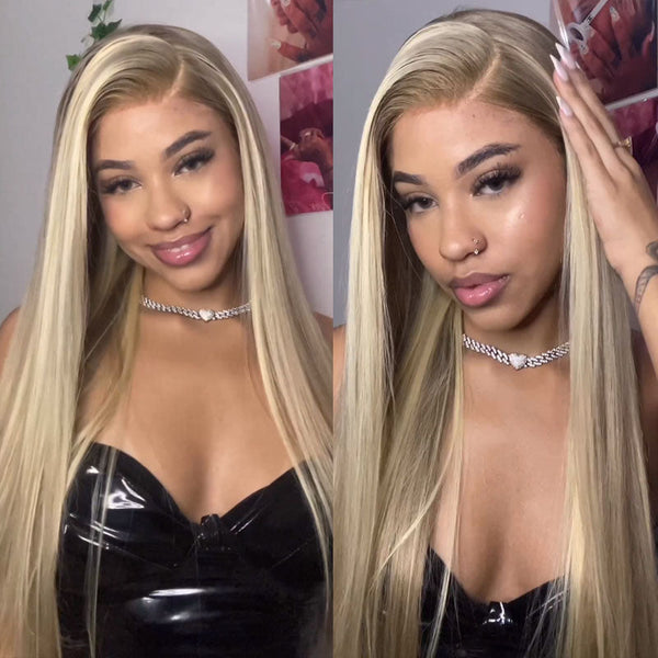 Flash Sale Customized Blonde Balayage on Brown Hair Highlight 13x4 Lace Frontal Human Hair Wig